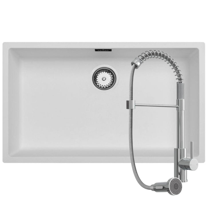 Luquicina LD740WH – 1.0 Bowl Black Composite Kitchen Sink without Drainer & LE594CH Chrome Kitchen Mixer Tap With Pull Out Spray Head